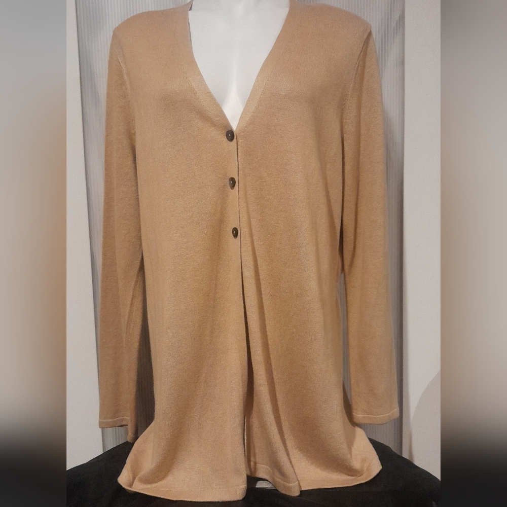 J. Jill - Camel / Beige Linen Blend Button Up Cardigan, Size Large